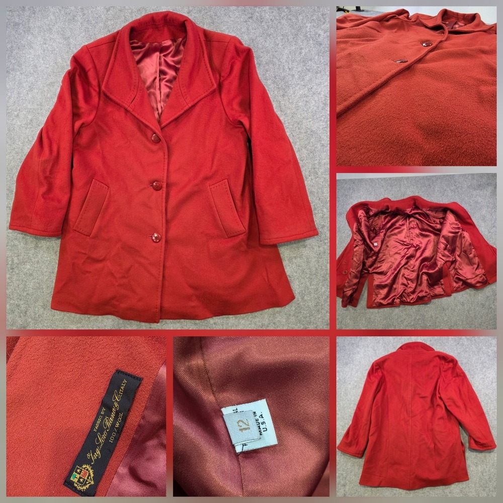 Loro Piana Coat Womens 12 Red 100% Wool 3/4 Sleeve Lined Overcoat Jacket‎